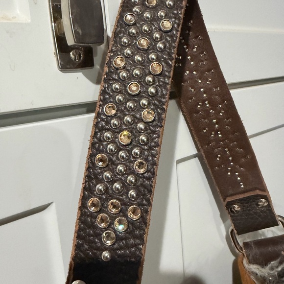 Mongolian Sheep Suede Leather Purse with Leather Handle with Swarovski Crystals. - Picture 2 of 8